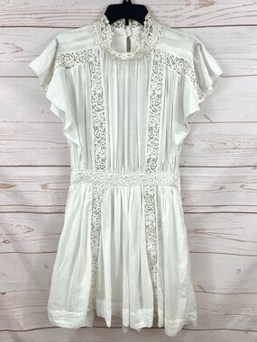 Isabel Marant Etoile Gisele White Crochet Lace Cotton Pocket Mini Dress